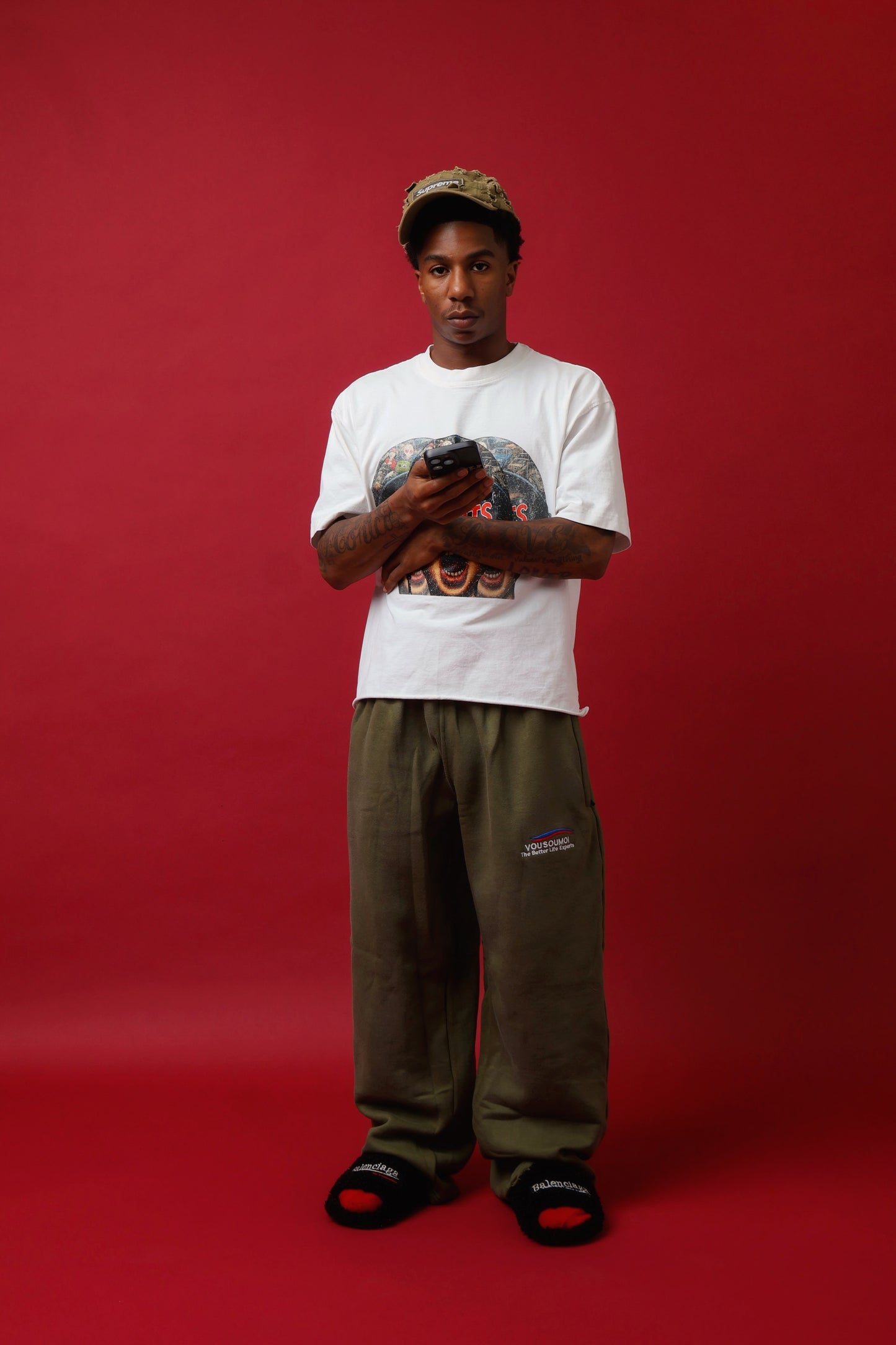 Olive Green Double-Waist Baggy Sweats