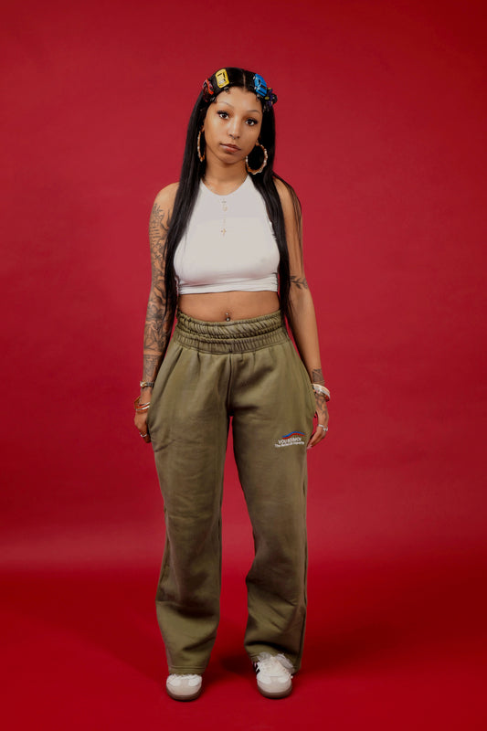 Olive Green Double-Waist Baggy Sweats